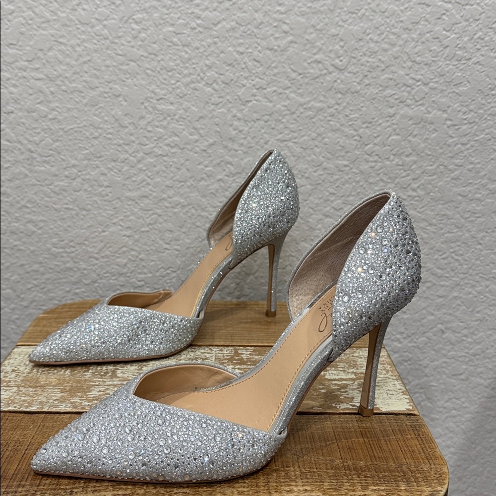 Jewel Badgley Mischka Grace Silver Rhinestone Stiletto Heel 6.5 - Picture 4 of 9